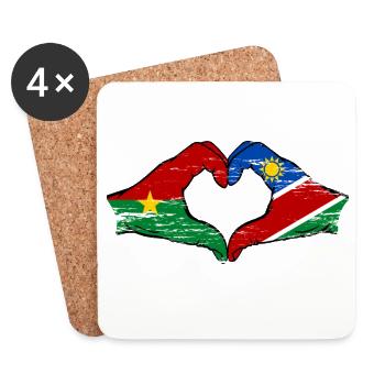 Burkina Faso Namibie drapeau mains forme de coeur utilisé - Dessous de verre (lot de 4) - blanc - Devant