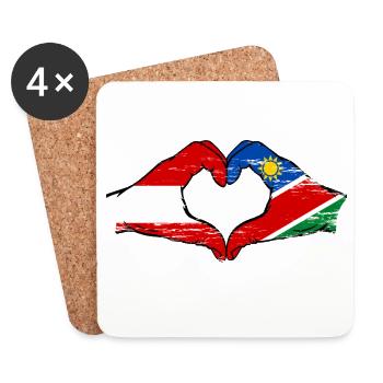 Drapeau de l'Autriche et de la Namibie, mains en forme de cœur, utilisé - Dessous de verre (lot de 4) - blanc - Devant