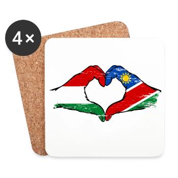 Hungary Namibia flag hands heart used - Coasters (set of 4) - white - Front