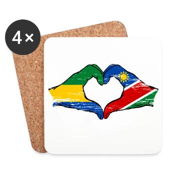 Gabon Namibia Flag Hands Heart Shape Used - Coasters (set of 4) - white - Front