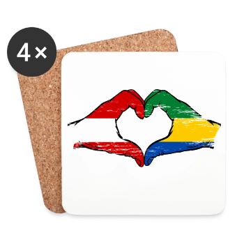 Austria Gabon Flag Hands Heart Shape Used - Coasters (set of 4) - white - Front