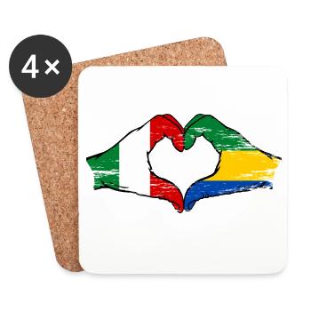Italy Gabon Flag Hands Heart Shape Used - Coasters (set of 4) - white - Front