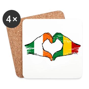 Drapeau Irlande Guinée Mains Forme de cœur utilisé - Dessous de verre (lot de 4) - blanc - Devant