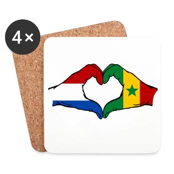 Holland Senegal flag hands heart shape - Coasters (set of 4) - white - Front