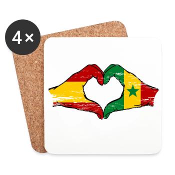 Espagne Sénégal Drapeau Mains Coeur Forme Utilisé - Dessous de verre (lot de 4) - blanc - Devant