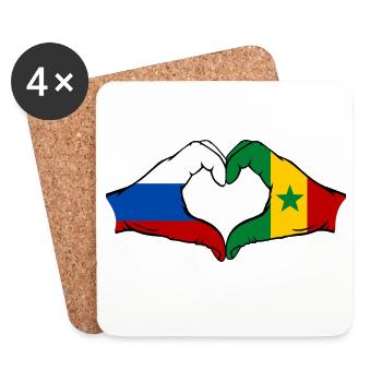 Russland Senegal Flagge Hände Herzform - Untersetzer (4er-Set) - Weiß - Vorne