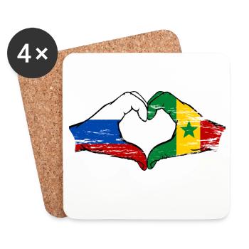 Russland Senegal Flagge Hände Herzform used - Untersetzer (4er-Set) - Weiß - Vorne