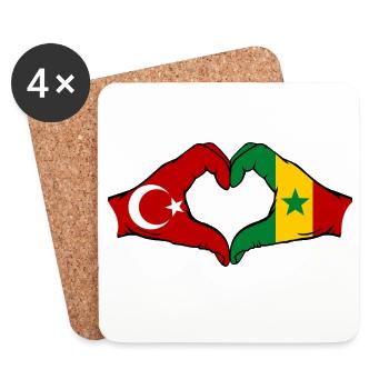 Türkei Senegal Flagge Hände Herzform - Untersetzer (4er-Set) - Weiß - Vorne