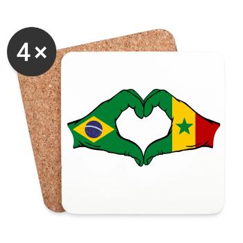 Brésil Sénégal Drapeau Mains Coeur Forme - Dessous de verre (lot de 4) - blanc - Devant