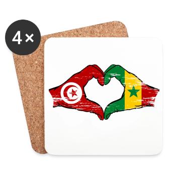 Tunesien Senegal Flagge Hände Herzform used - Untersetzer (4er-Set) - Weiß - Vorne