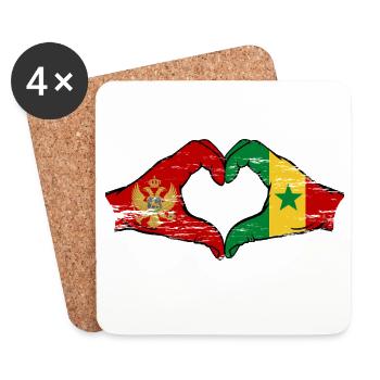 Monténégro Sénégal Drapeau Mains Coeur Forme - Dessous de verre (lot de 4) - blanc - Devant