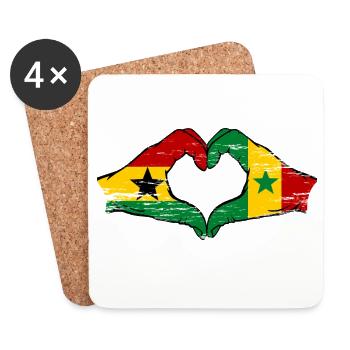 Ghana Sénégal Drapeau Mains Coeur Forme Utilisé - Dessous de verre (lot de 4) - blanc - Devant