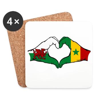 Pays de Galles Sénégal Drapeau Mains Coeur Forme - Dessous de verre (lot de 4) - blanc - Devant