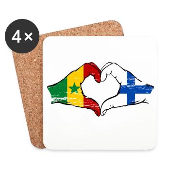 Senegal Finland Flag Hands Heart Shape - Coasters (set of 4) - white - Front