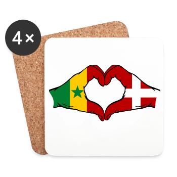 Senegal Dänemark Flagge Hände Herzform - Untersetzer (4er-Set) - Weiß - Vorne