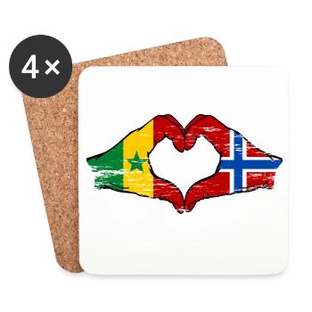 Sénégal Norvège drapeau mains forme de coeur utilisé - Dessous de verre (lot de 4) - blanc - Devant