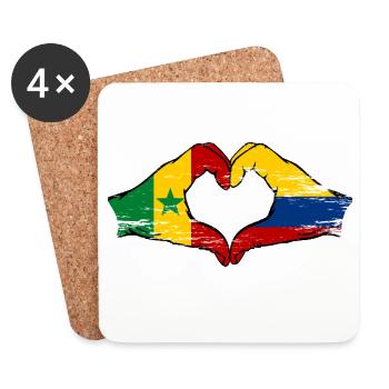 Senegal Kolumbien Flagge Hände Herzform used - Untersetzer (4er-Set) - Weiß - Vorne