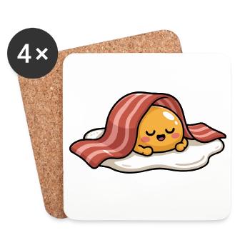 Sleeping Egg with Bacon Cartoon - Coasters (set of 4) - white - Front