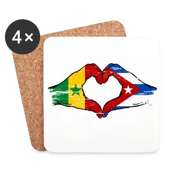 Sénégal Cuba Drapeau Mains Coeur Forme - Dessous de verre (lot de 4) - blanc - Devant