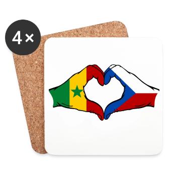 Sénégal République tchèque Drapeau Mains Coeur Forme - Dessous de verre (lot de 4) - blanc - Devant