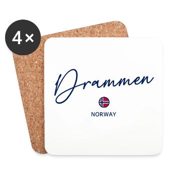 Drammen - Norway Flag - Lettering - Norge Norwegen - Untersetzer (4er-Set) - Weiß - Vorne