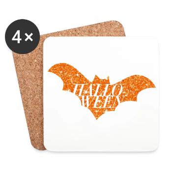 Halloween Orange Glitter Bat Silhouette - Coasters (set of 4) - white - Front