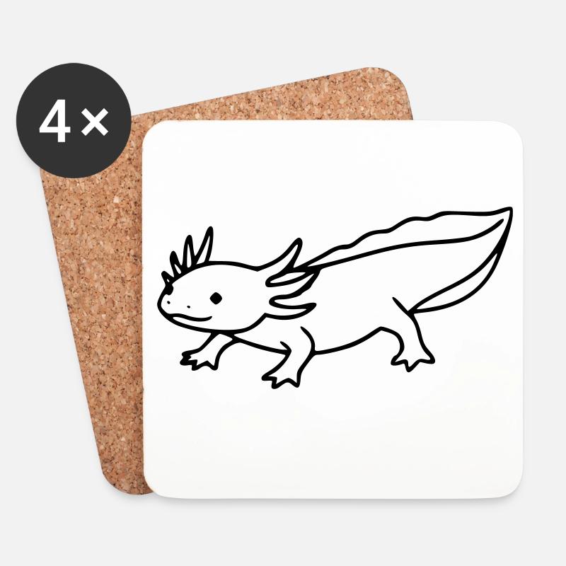 Axolotl Strichzeichnung | Minimalistischer Lurch - Untersetzer (4er-Set) - Weiß