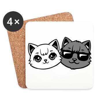 Cute Kittens Cool Male Couple Black and White Cats - Coasters (set of 4) - white - Front
