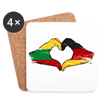 Lituanie Allemagne drapeau mains forme de coeur utilisé - Dessous de verre (lot de 4) - blanc - Devant