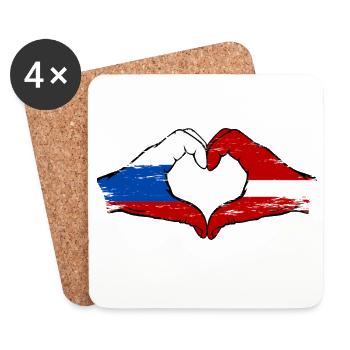 Russland Lettland Flagge Hände Herzform - Untersetzer (4er-Set) - Weiß - Vorne