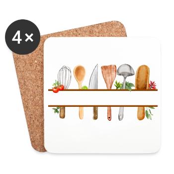 Personalisiertes Aquarell-Küchengeschenk - Untersetzer (4er-Set) - Weiß - Vorne