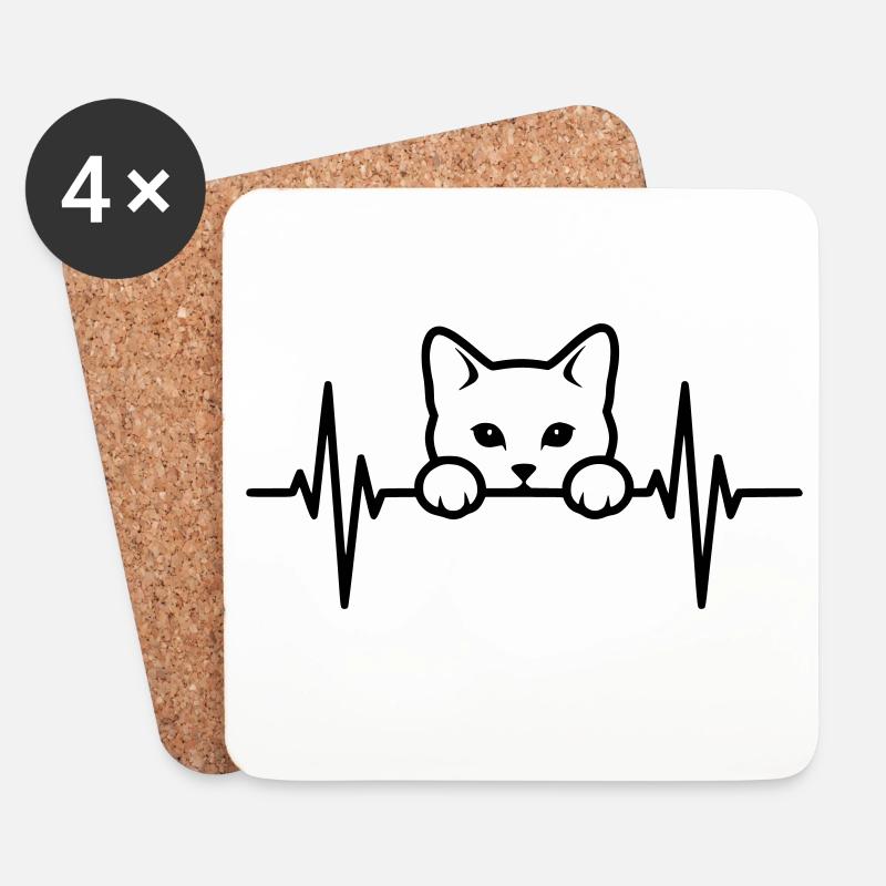 Katze Herzschlag – Cat Lover - Untersetzer (4er-Set) - Weiß