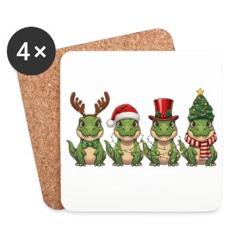 Lumières de Noël du Père Noël T-Rex - Dessous de verre (lot de 4) - blanc - Devant