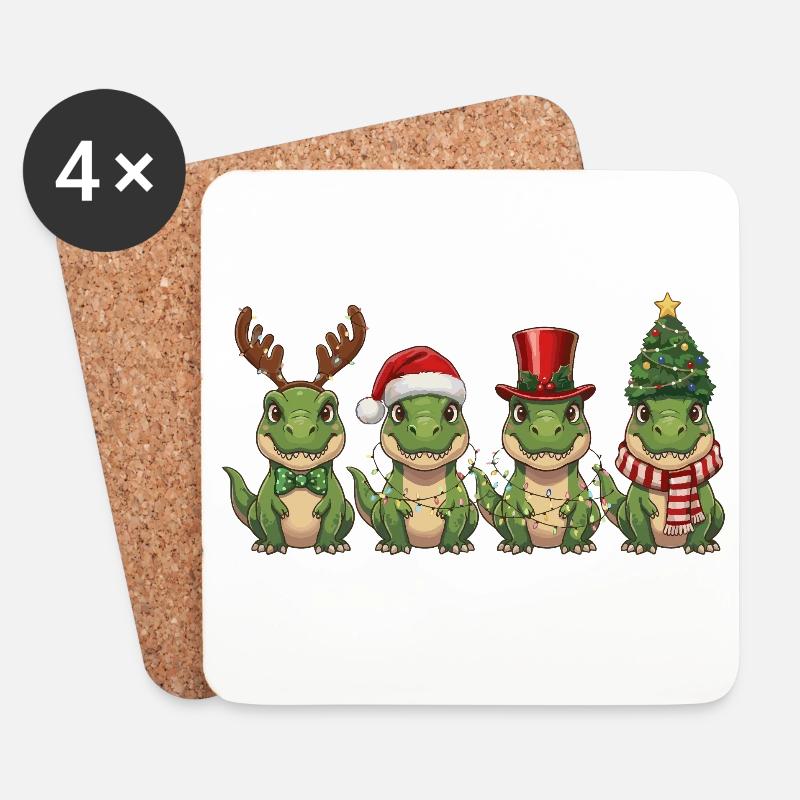 T-Rex Weihnachtsmann Weihnachtsbeleuchtung - Untersetzer (4er-Set) - Weiß