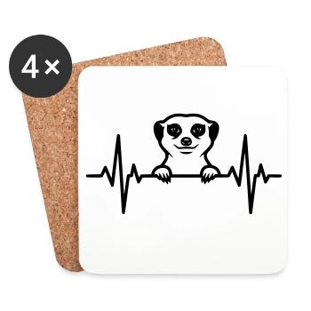 Meerkat heartbeat illustration - Coasters (set of 4) - white - Front