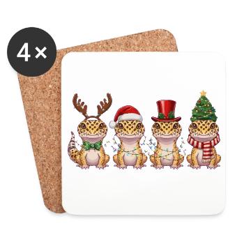 Leopardgecko Weihnachten Lichterkette - Untersetzer (4er-Set) - Weiß - Vorne