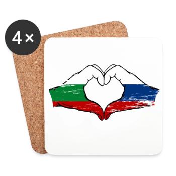 Bulgaria Russia Flag Hands Heart Shape - Coasters (set of 4) - white - Front