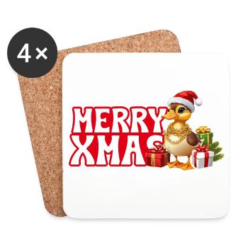 Joyeux Noël - Canard de Noël - Dessous de verre (lot de 4) - blanc - Devant
