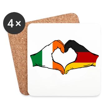 Drapeau de l’Irlande, de l’Allemagne, mains, forme de cœur, utilisé - Dessous de verre (lot de 4) - blanc - Devant