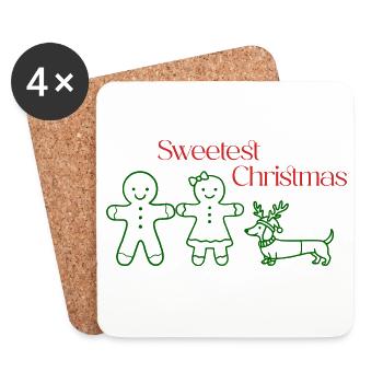 Noël – Amis en pain d’épices & teckel - Dessous de verre (lot de 4) - blanc - Devant