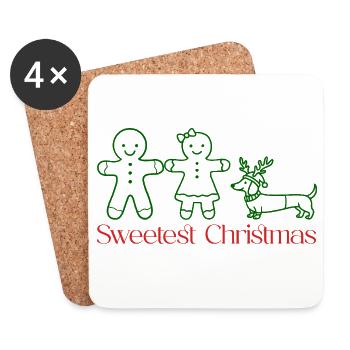 Noël – Famille en pain d’épices avec teckel (vert) - Dessous de verre (lot de 4) - blanc - Devant