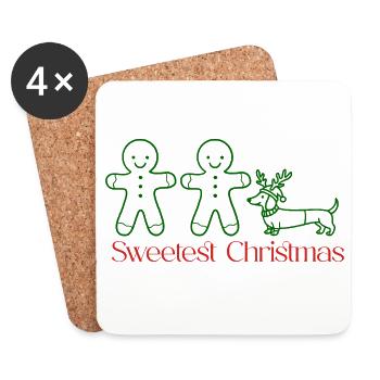 Christmas–Gingerbread Couple & Dachshund (green) - Coasters (set of 4) - white - Front