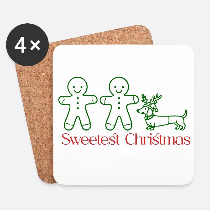 Christmas–Gingerbread Couple & Dackel (green) - Untersetzer (4er-Set) - Weiß