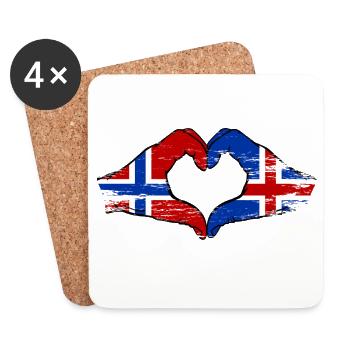 Norway Iceland Flag Hands Heart - Coasters (set of 4) - white - Front