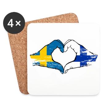 Sweden Finland Flag Heart Hands used - Coasters (set of 4) - white - Front