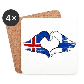 Island Finnland Flagge Hände Herzform - Untersetzer (4er-Set) - Weiß - Vorne