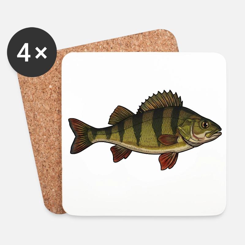 Realistischer Flussbarsch Fisch Vektor - Untersetzer (4er-Set) - Weiß