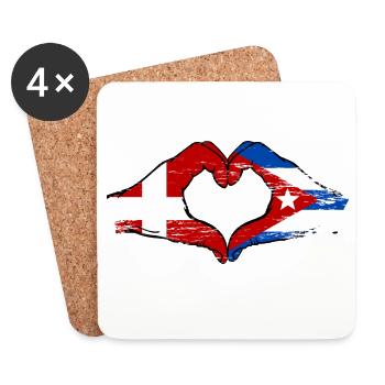 Danemark, Drapeau de Cuba, mains de cœur - Dessous de verre (lot de 4) - blanc - Devant