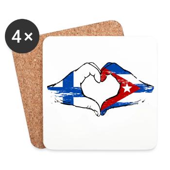 Finlande Drapeau Cuba Mains Cœur - Dessous de verre (lot de 4) - blanc - Devant