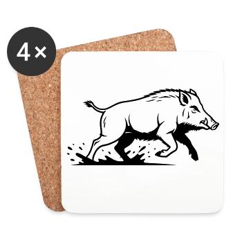 Wild Boar Running Hunting Nature Vector - Coasters (set of 4) - white - Front